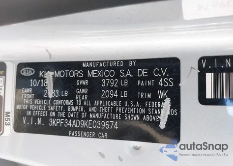 2019 Kia Forte S from USA, damaged, VIN 3KPF34AD9KE039674